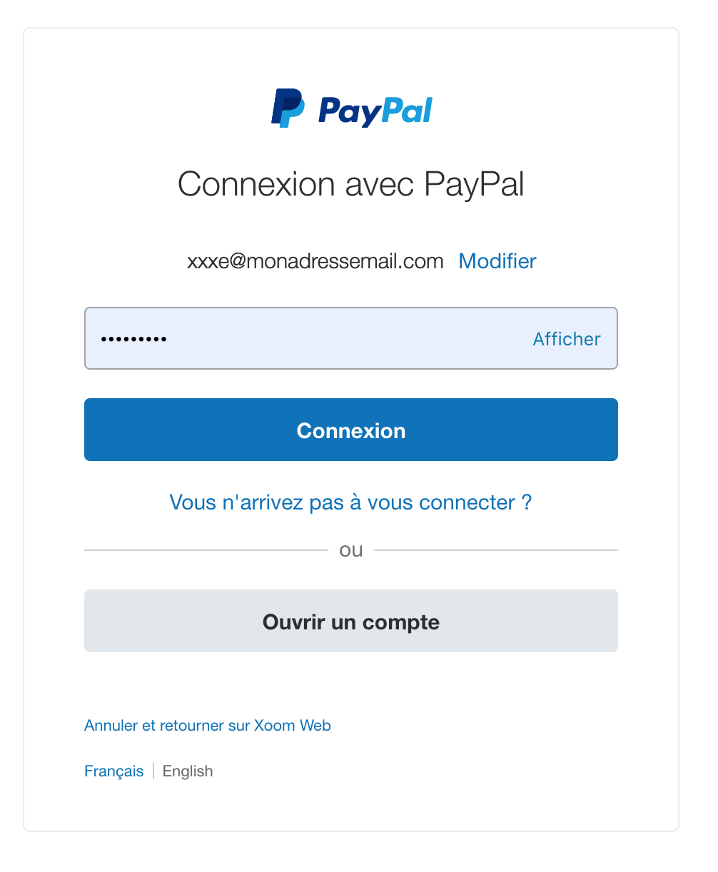 Mot de passe compte PayPal